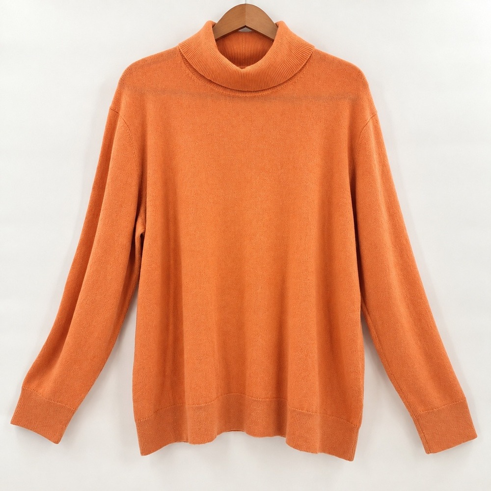 Lafayette 148 Quiet Luxury Cashmere Turtleneck Women 3X Citrus Orange Minimalist